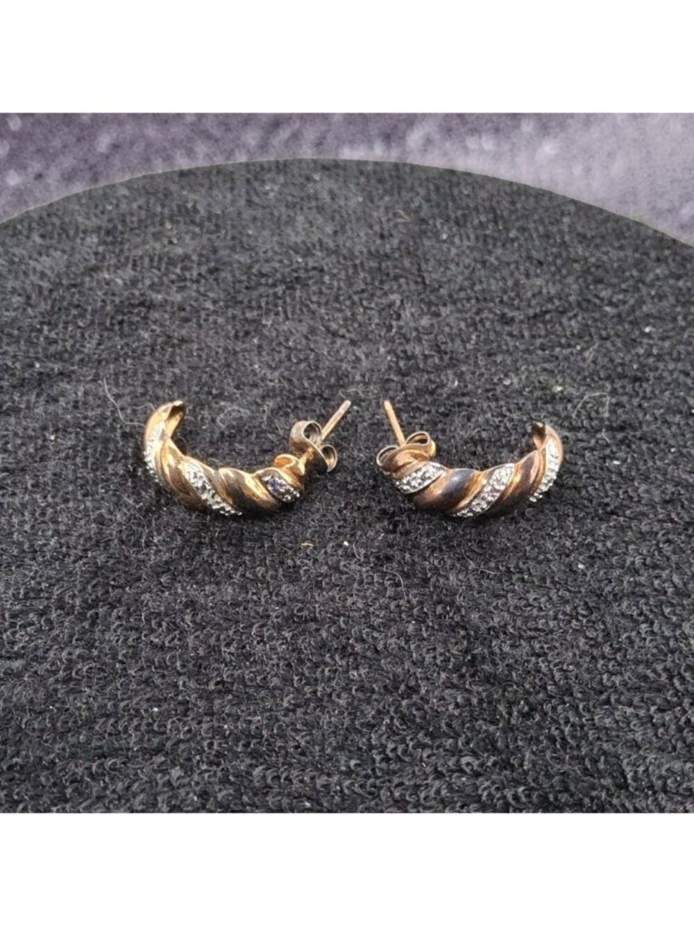 vintage croissant-style half hoop earrings crafted from Copper and Sterling Silv